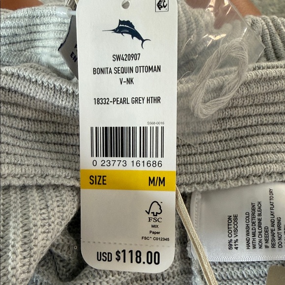 NWT- Tommy Bahama Light Gray Knit Pullover,med - Picture 6 of 6